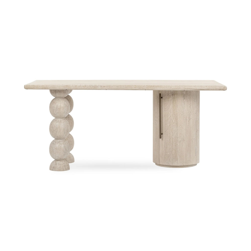 Adir Solid Wood Desk with Sphere Legs in Cream