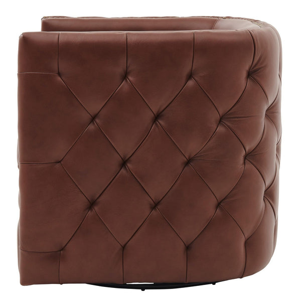 Leslie Top Grain Leather Swivel Tufted Arm Chair In Garrett Brown