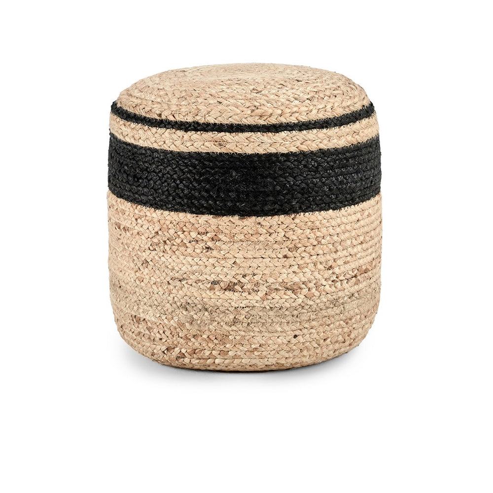 Faro Jute Pouf with Black Contrast Stitching