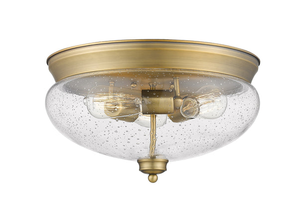 Amon 3 Light Flush Mount in Heritage Brass Finish