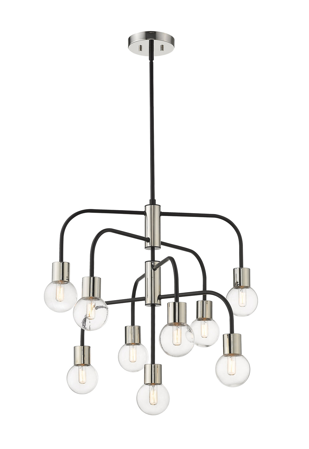 Neutra 9 Light Chandelier in Matte Black + Polished Nickel Finish