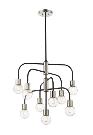 Neutra 9 Light Chandelier in Matte Black + Polished Nickel Finish