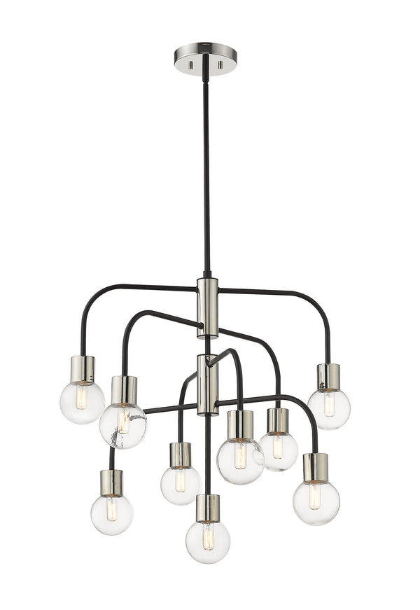 Neutra 9 Light Chandelier in Matte Black + Polished Nickel Finish