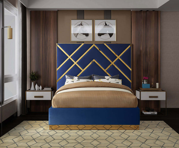 Lionel King Bed In Navy Velvet