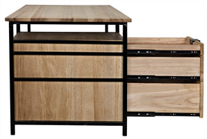 Nabucco Desk in Bleached Walnut with Matte Black Industrial Steel Legs
