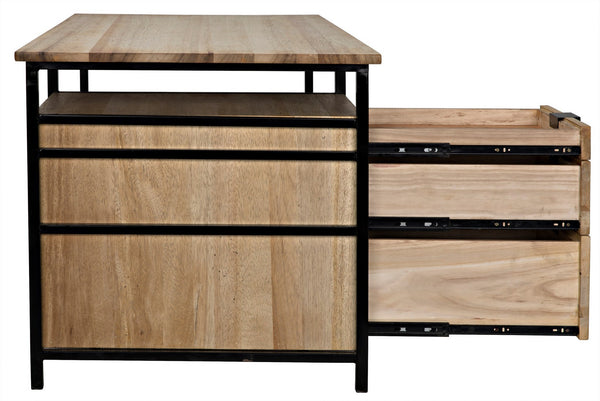 Nabucco Desk in Bleached Walnut with Matte Black Industrial Steel Legs