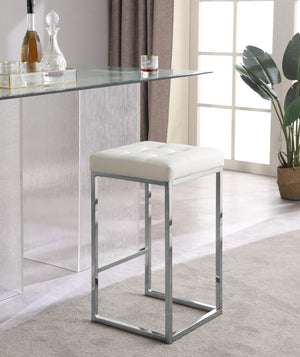 Pearl Stool In White Faux Leather and Chrome