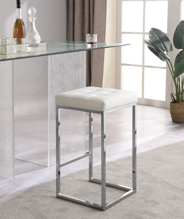 Pearl Stool In White Faux Leather and Chrome