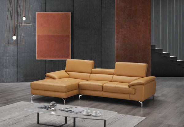 Jett Italian Leather Mini Sectional Left Facing Chaise in Freesia