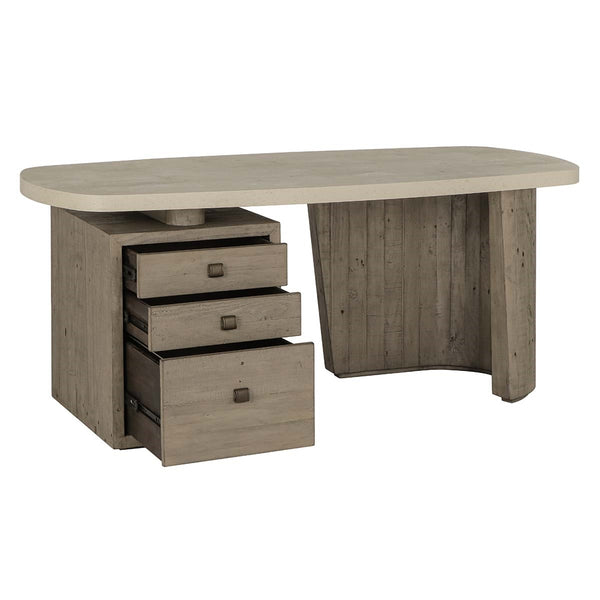 Angus Solid Wood Desk with Storage - Distressed Gray/Antique White