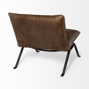 Flavelle I Brown Leather Cushion Seat and Solid Iron Base Accent Chair