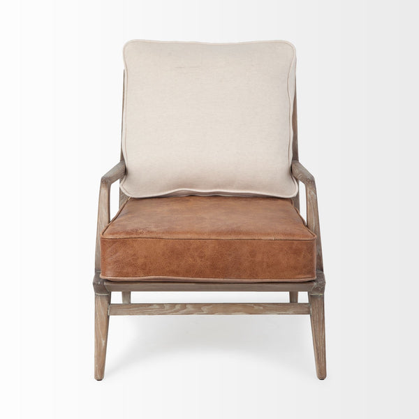 Harman II Cream Fabric and Brown Leather Seat Accent Chair