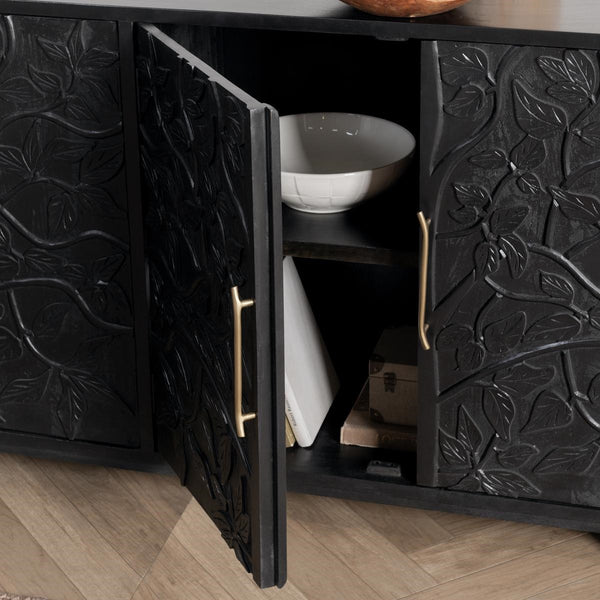 Albero Solid Wood 4Dr Buffet - Handcrafted Black Finish