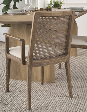 Clara Light Brown Wood W/ Cream Fabric Seat and Cane Back Dining Chair