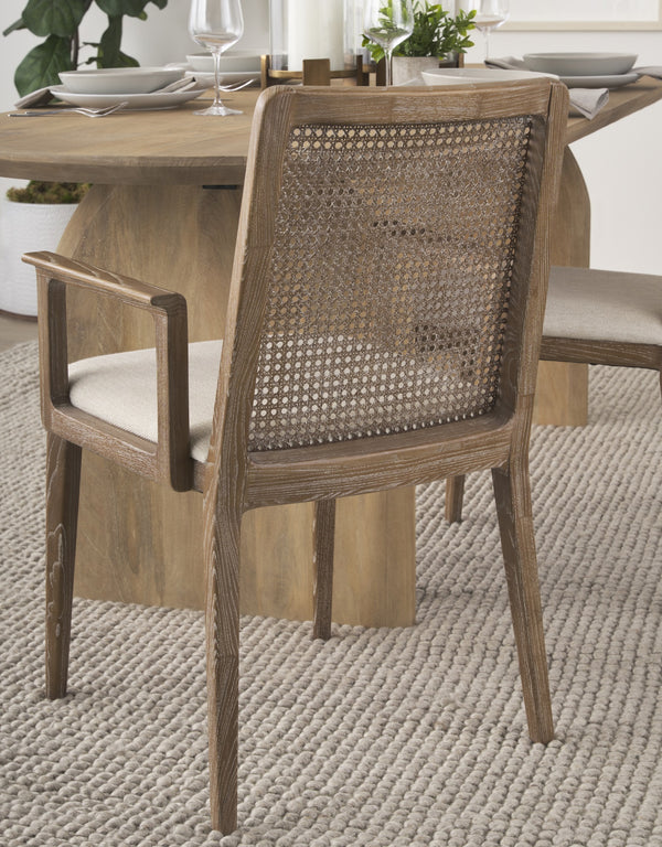 Clara Light Brown Wood W/ Cream Fabric Seat and Cane Back Dining Chair