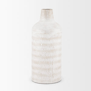 Tisha Large White W/ Terracotta Distressing Metal Vase