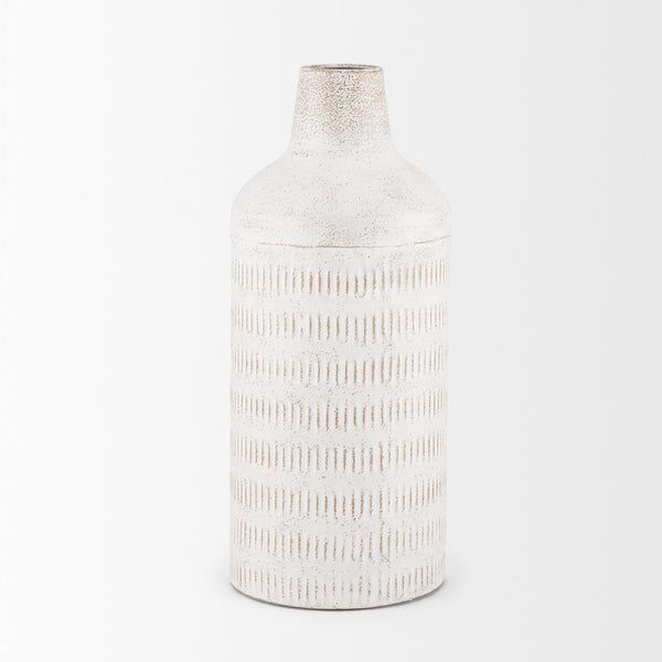 Tisha Large White W/ Terracotta Distressing Metal Vase