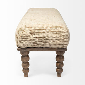 Alder II 55L x 16W Cream Upholstered Seat Wooden Base Accent Bench