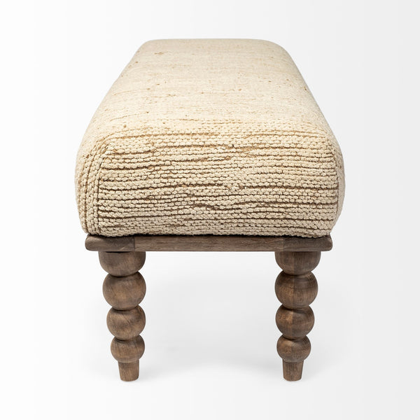 Alder II 55L x 16W Cream Upholstered Seat Wooden Base Accent Bench