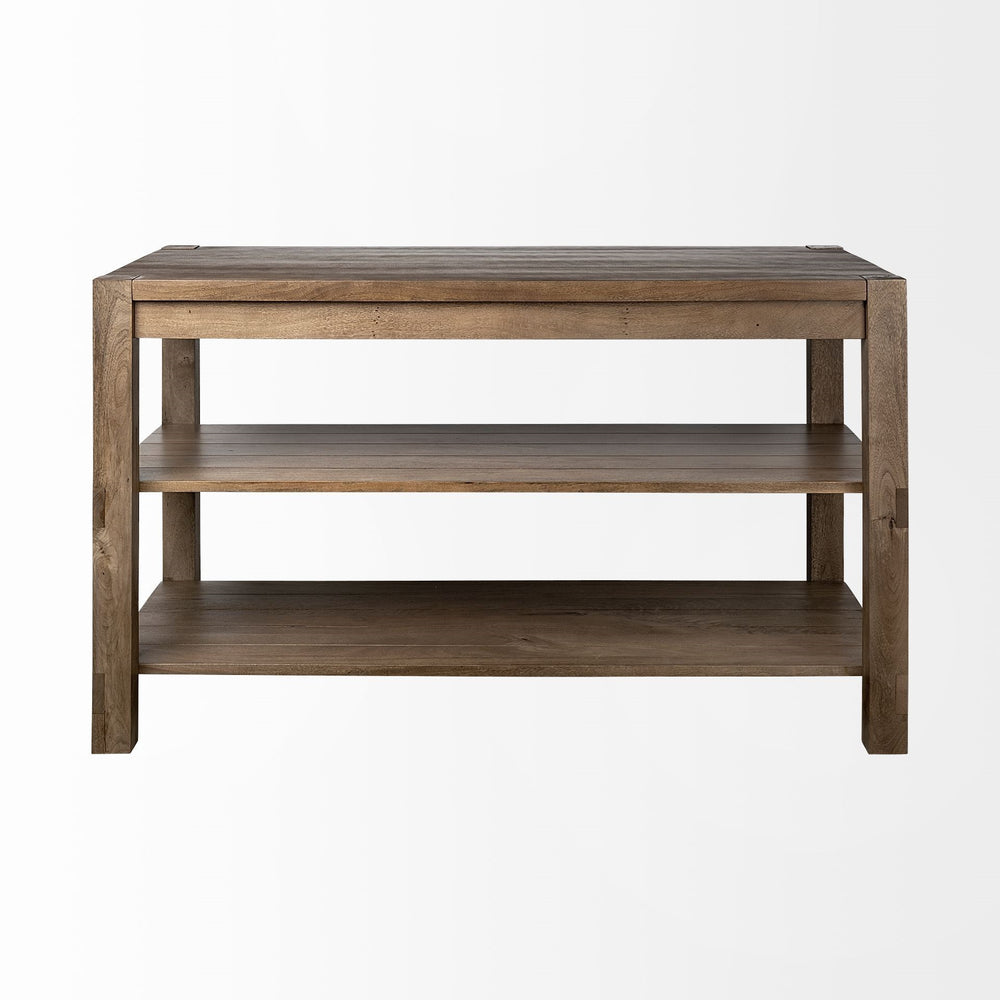 Emeril Brown Solid Wood Two-Tier Smooth Counter Top Kitchen Island