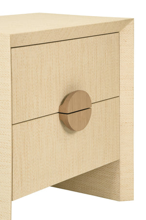 TWO DRAWER SIDE TABLE IN NATURAL GRASSCLOTH WITH CERUSED OAK HANDLES