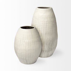Reyan Large 28.5" Pearl White Ceramic Striped Vase