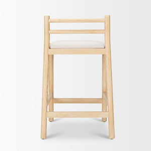 Sam Counter Stool W/ Light Brown Wood Frame and Beige Upholstered Seat