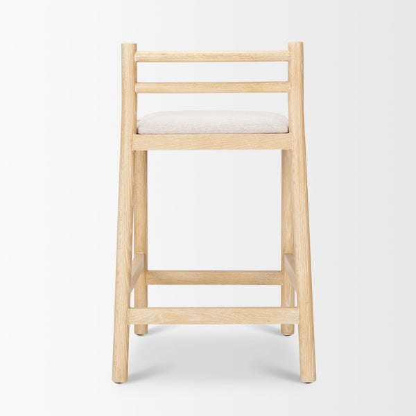 Sam Counter Stool W/ Light Brown Wood Frame and Beige Upholstered Seat
