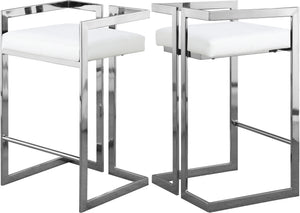 Winifred Stool In White Faux Leather and Chrome