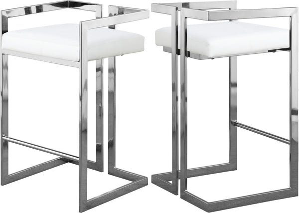 Winifred Stool In White Faux Leather and Chrome