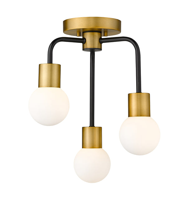 Neutra 3 Light Semi Flush Mount in Matte Black + Foundry Brass Finish