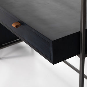 Trey Modular Wall Desk W/ 1 Bookcase - Black Wash Poplar