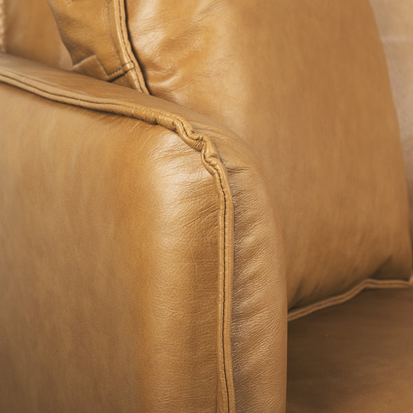Lake Como 85.8L x 36.6W x 32.3H Tan Leather Three Seater Sofa