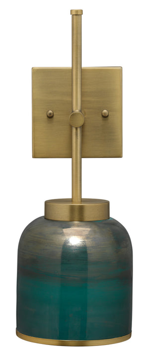 Vapor Single Sconce, Antique Brass and Aqua Metallic Glass