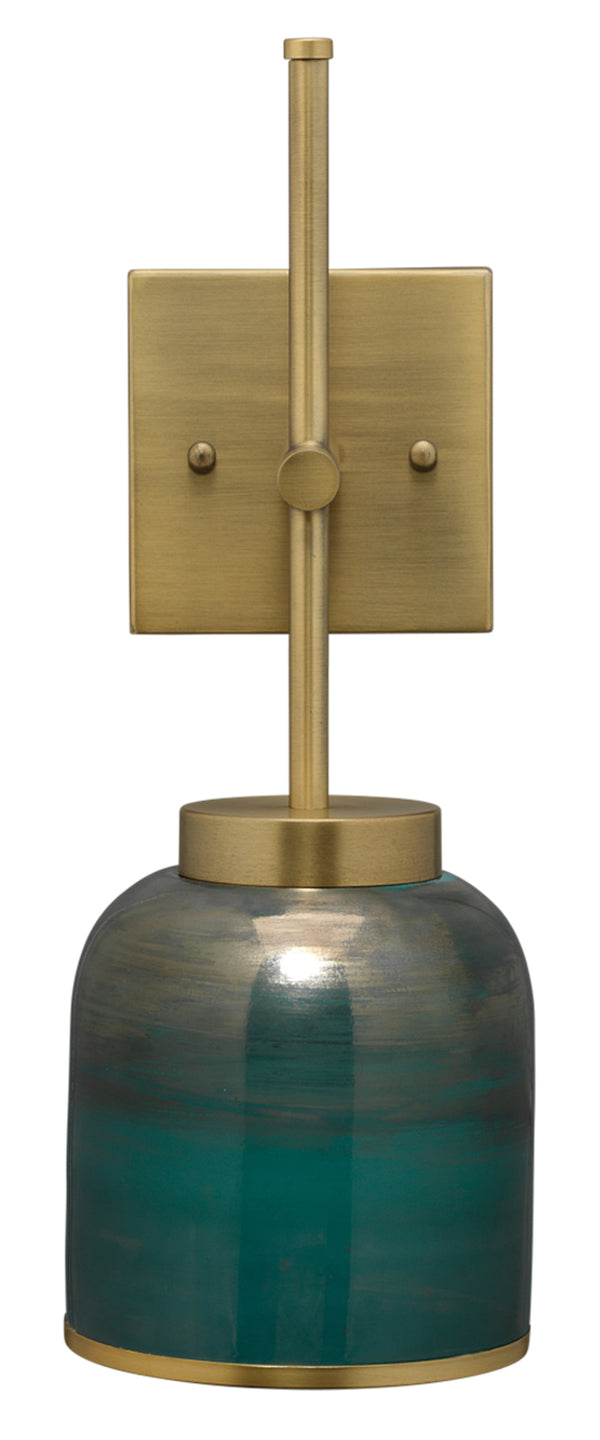 Vapor Single Sconce, Antique Brass and Aqua Metallic Glass