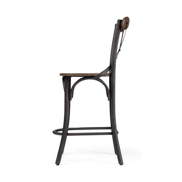 Etienne 26.25" Seat Height Brown Wood Seat Black Metal Base Stool