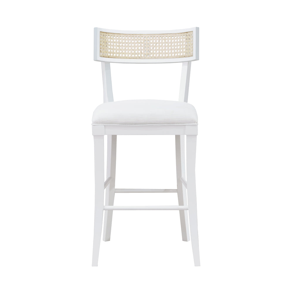 KLISMOS COUNTER STOOL WITH CANE DETAIL IN MATTE WHITE LACQUER