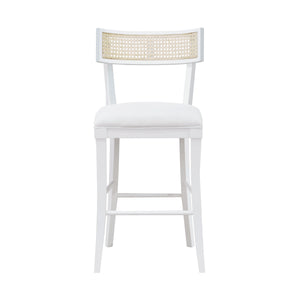 KLISMOS COUNTER STOOL WITH CANE DETAIL IN MATTE WHITE LACQUER