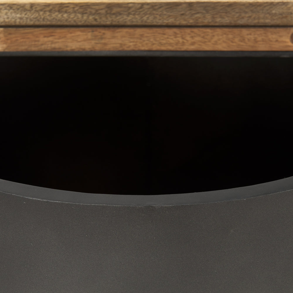 Eclipse Gunmetal Gray Drum Base w/ Brown Wood Top End/Side Table