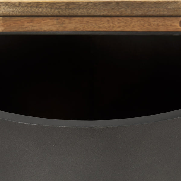 Eclipse Gunmetal Gray Drum Base w/ Brown Wood Top End/Side Table