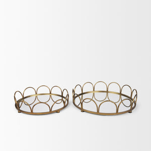 Lenore Round Metal/Mirror Tray Gold (Set of 2)