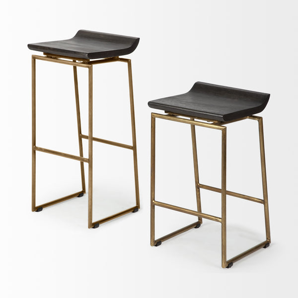 Givens 30.25" Seat Height Brown Wood Seat Gold Metal Base Stool