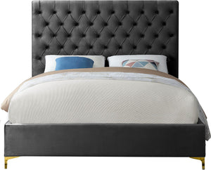 Robin Queen Bed In Grey Velvet