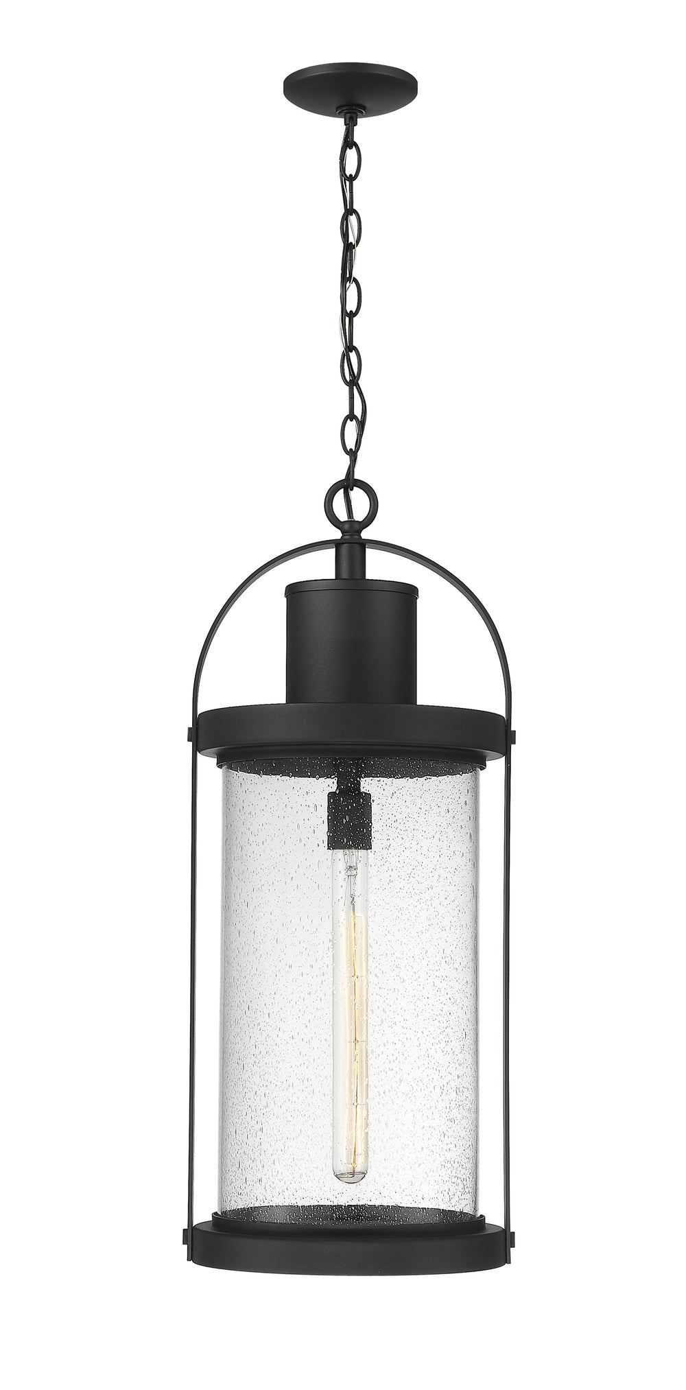 Roundhouse 1 Light Outdoor Chain Mount Ceiling Fixture in Black Finish