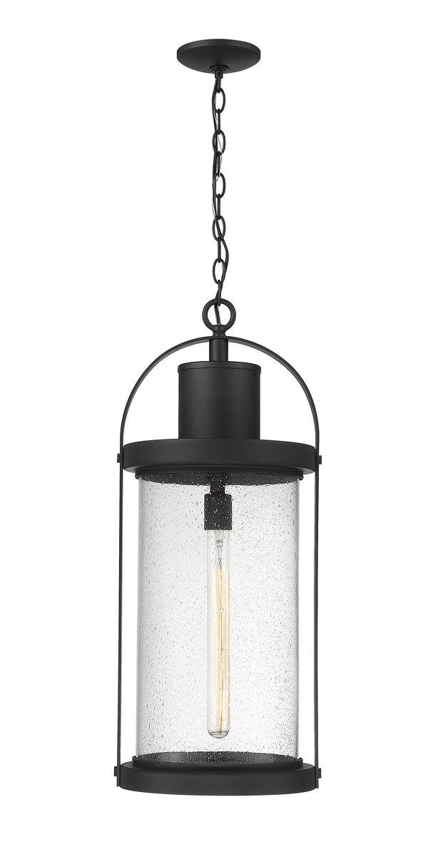 Roundhouse 1 Light Outdoor Chain Mount Ceiling Fixture in Black Finish