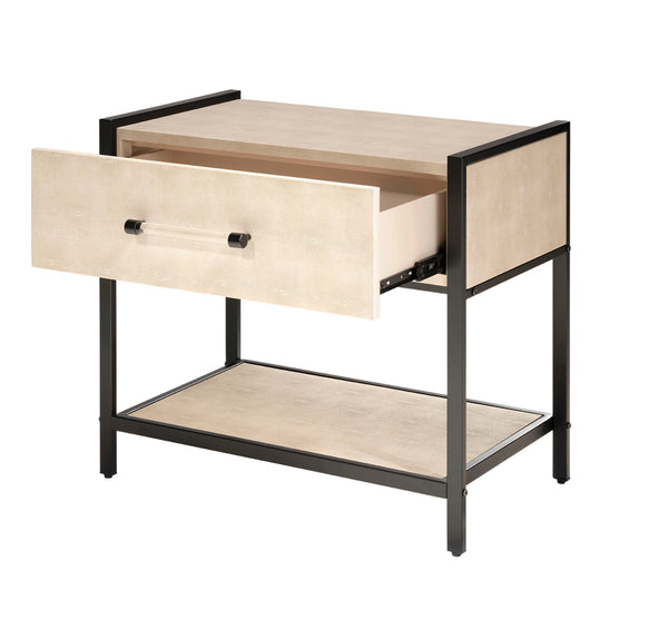 Cassius Faux Shagreen 1-Drawer Side Table, Taupe 