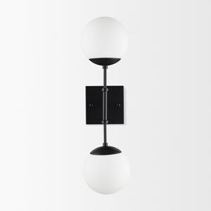 Edie Matte Black Metal w/ Frosted Glass Globes 2-Light Wall Sconce