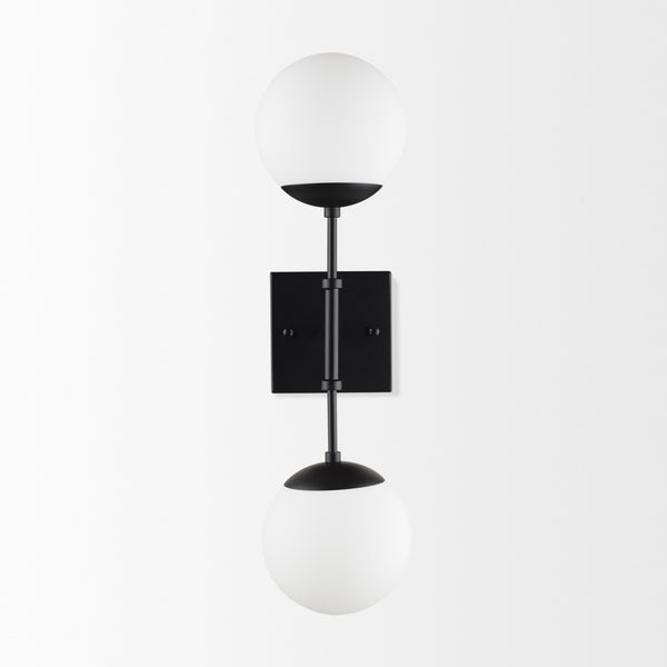 Edie Matte Black Metal w/ Frosted Glass Globes 2-Light Wall Sconce