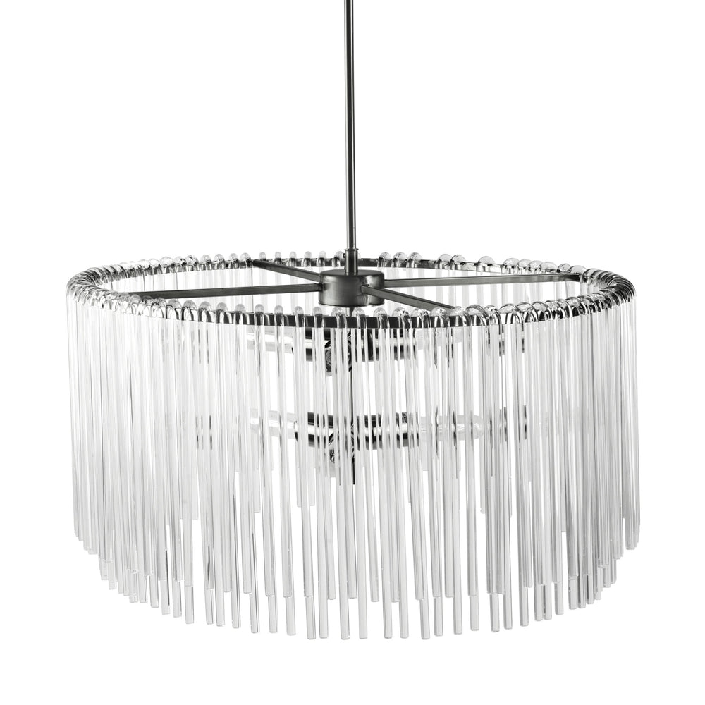 Anna (26"x14") Hanging Gun-Metal w/ Clear Glass Rods Six Bulb Chandelier