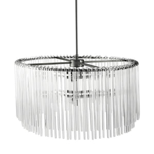 Anna (26"x14") Hanging Gun-Metal w/ Clear Glass Rods Six Bulb Chandelier